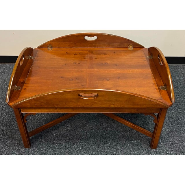 Chippendale Style Cherry & Yew Wood Butlers Tray Coffee Table For Sale - Image 4 of 10