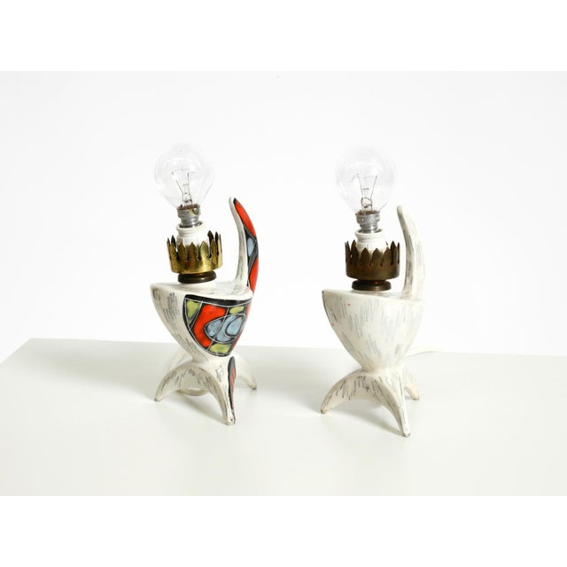 1950s Mid-Century Modern Italian Hand-Painted Ceramic Table Lamps, 1950s, Set of 2 For Sale - Image 5 of 18