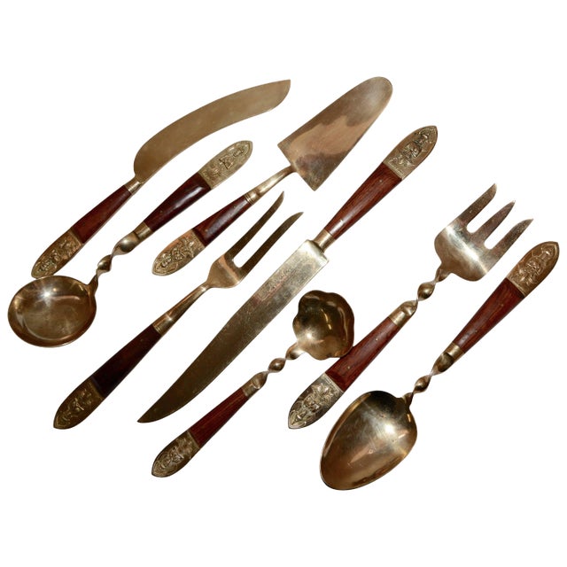 Brass and Teak Siam Serving Set For Sale
