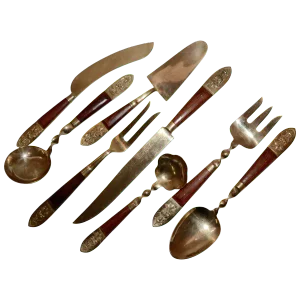 Brass and Teak Siam Serving Set