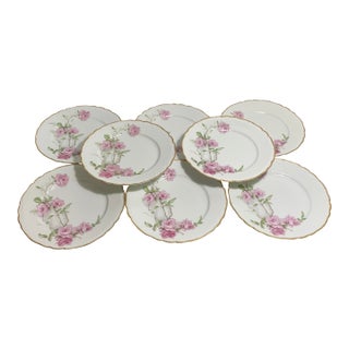 Vintage French Limoges “Baltimore Rose” Luncheon Plates - Service for 8 For Sale