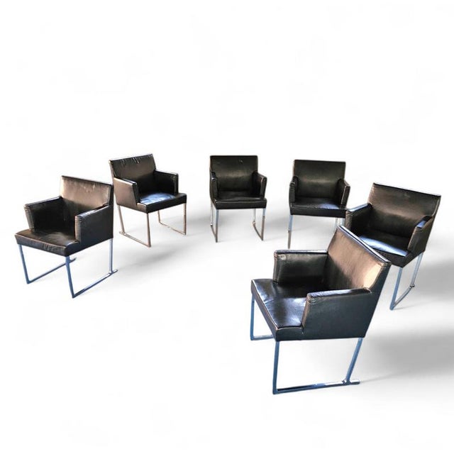 S58 Solo Chairs in Black Leather by Antonio Citterio for B&B Italia, Set of 6 For Sale - Image 12 of 17