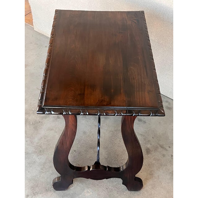 Side Table of Walnut with Carved Lyre Legs and Top, Spanish, 19th Century For Sale - Image 12 of 18