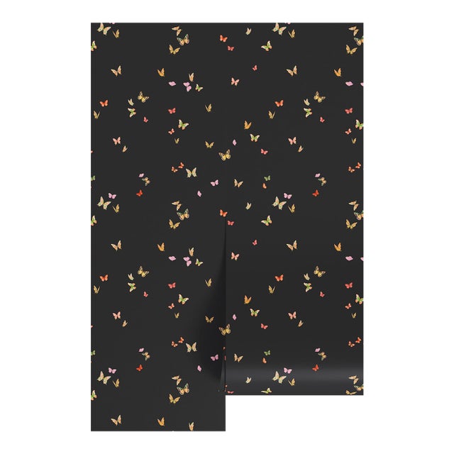 Butterfly Grove Grasscloth Wallpaper by House Party | Midnight Black | 6 Yards For Sale