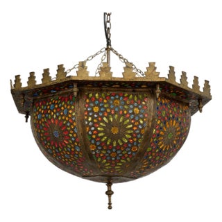 Vintage Moroccan Multi Color Bowl Pendant Light For Sale