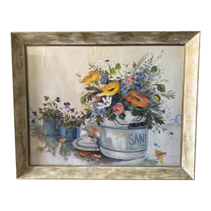 Floral Still Life Painting Print With a Rustic Frame