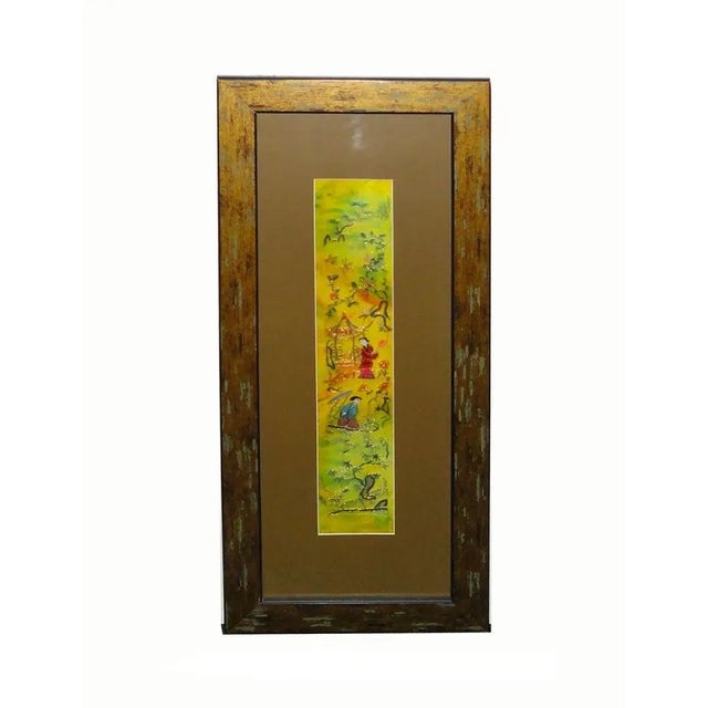 The center vintage hand cross pattern hand embroidery of oriental scenery and kids is reframed. It adds a touch of...