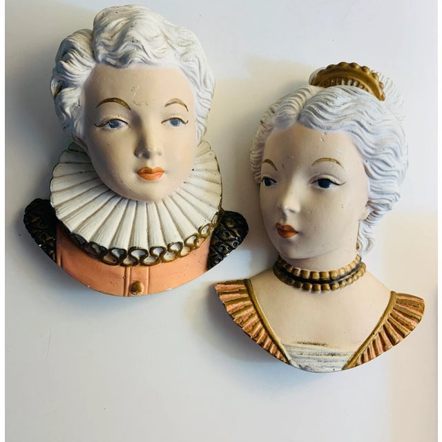 1940 Painted Chalk Ware Women Heads Bas Relief - a Pair For Sale - Image 9 of 9