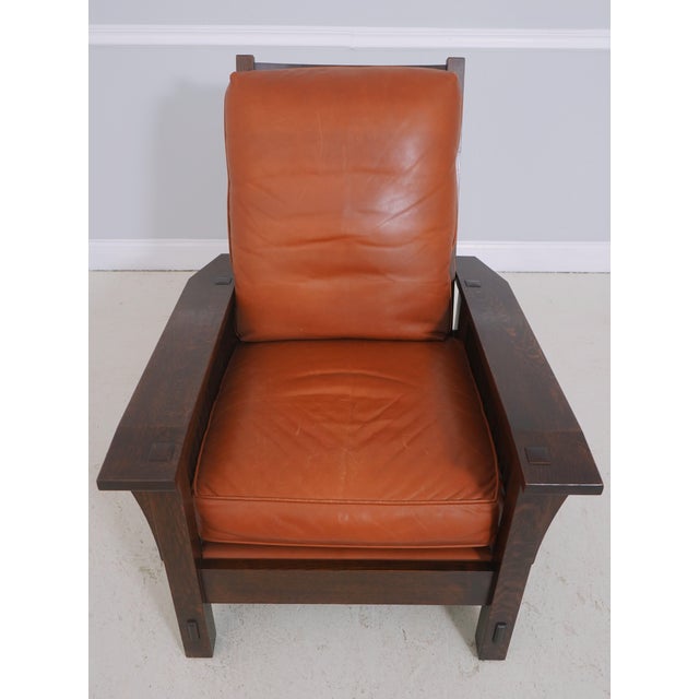 AGE C.2003 DETAILS Finish Number 31 High Quality Construction Nice Tooled Leather Oak Arts And Crafts Style Reclining Back...