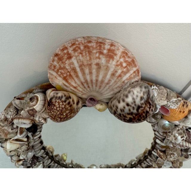 Vintage Palm Beach Regency Oval Shell Encrusted Wall Mirror in the Style After Tony Duquette For Sale In Houston - Image 6 of 12