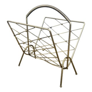 1960s Mid Century Modern Atomic Metal Storage Rack for Books, Magazines, Newspapers For Sale