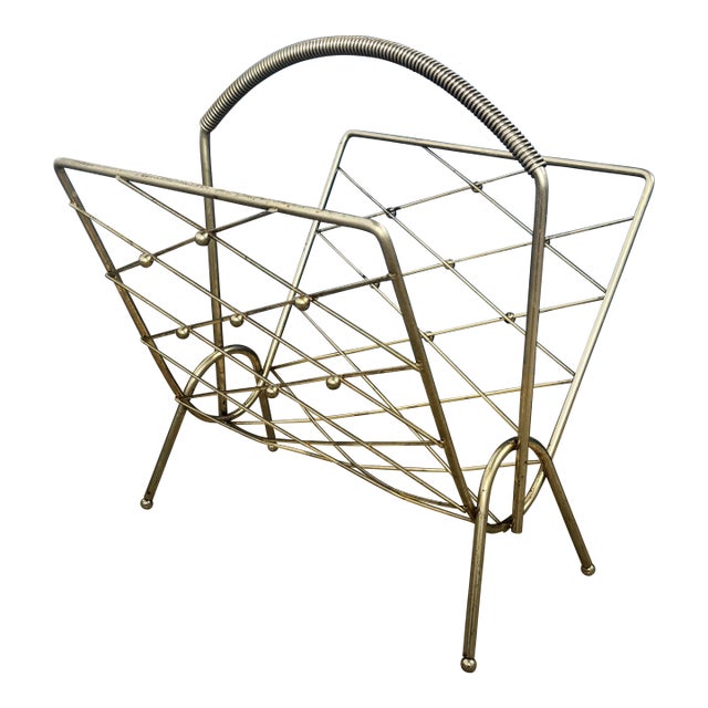 1960s Mid Century Modern Atomic Metal Storage Rack for Books, Magazines, Newspapers For Sale