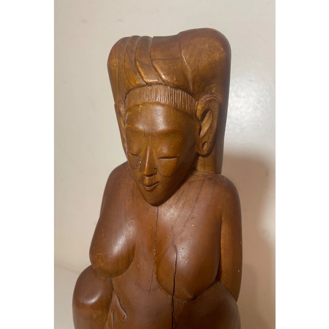 Antique Hand Carved Wood Nude Indonesian Pregnant Lady Woman Folk Art Sculpture For Sale In New York - Image 6 of 12