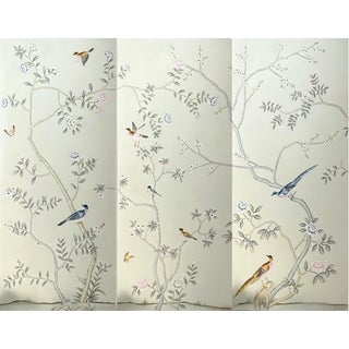 Chinoiserie Floral Bird Wallpaper Panel, Hand Painted Style Botanical Wall Mural, Elegant Asian Inspired Wall Decor For Sale