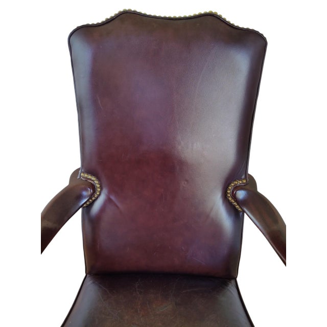 Burgundy Naugahyde Queen Anne Open Armchair - Late 20th Century For Sale In San Diego - Image 6 of 11