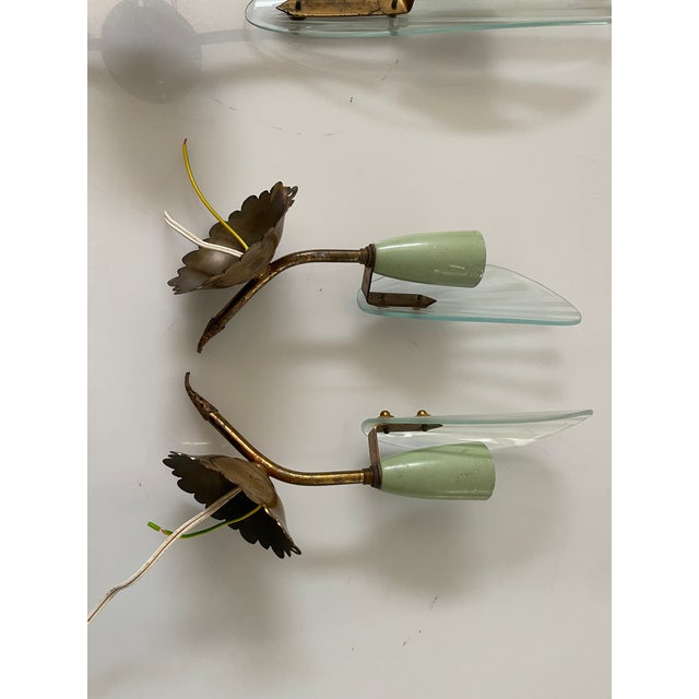Italian Brass Glass Sconces, 1950s, Set of 3 For Sale - Image 3 of 18