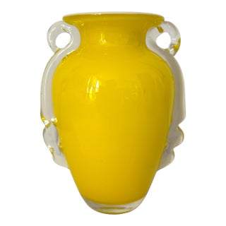 Vintage Yellow Art Glass Vase For Sale