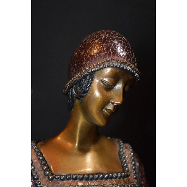 after Demetre Chiparus, Art Deco Sculpture, Bronze and Marble For Sale - Image 9 of 18