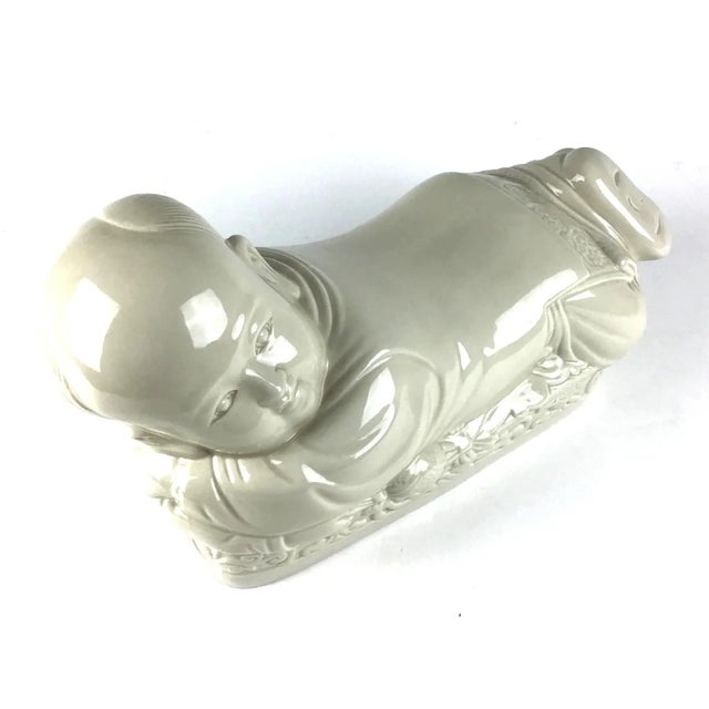 1990s Vintage Chairman Mao White Porcelain Money Pillow For Sale - Image 5 of 11