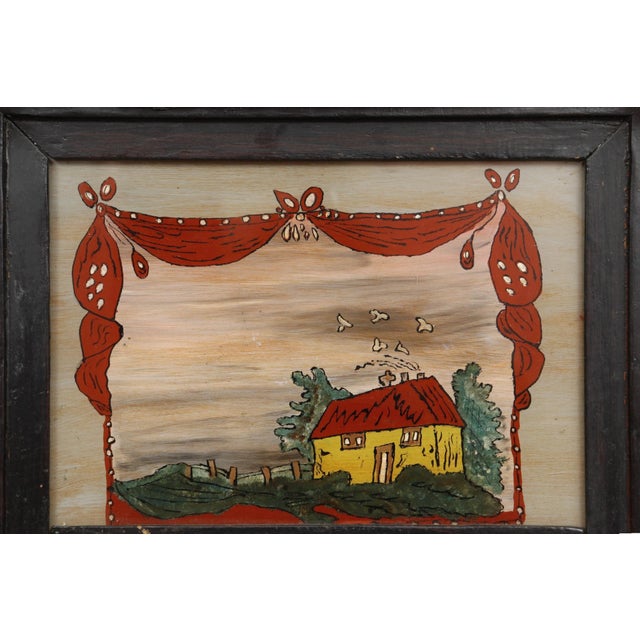 American Early 19thC American Federal Reverse Painted Trumeau Wall Mirror For Sale - Image 3 of 7
