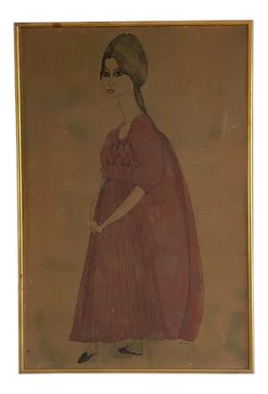 Ink and Watercolor Framed Painting by Iris Brody C. 1960