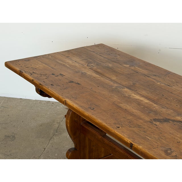 Mid-Century Modern Mid-Century Scandinavian Modern Rustic Pine Trestle Dining Table, 1940s For Sale - Image 3 of 11