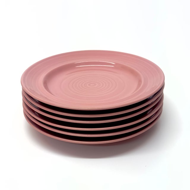 Mid-Century Modern Petal Pink Ceramic Side Plates by Furio Japan - Set of 6 For Sale - Image 3 of 7