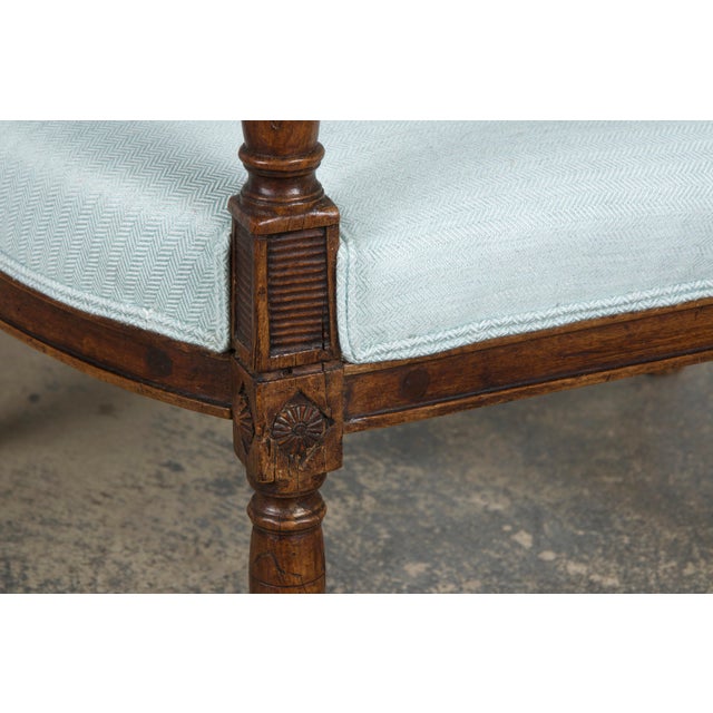 Early 19th Century French Directoire Walnut Settee in Seaglass For Sale - Image 11 of 12
