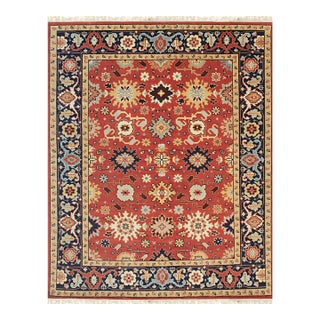 10x14 Majestic Versatile Coral Red Traditional Geometric Hand Knotted Wool Rug For Sale