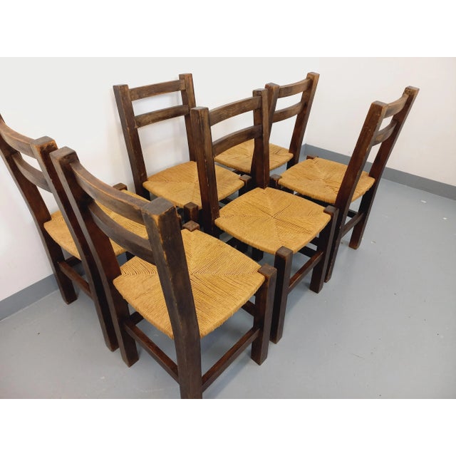 Vintage Brutalist Chairs in Oak and Straw, 1960s, Set of 6 For Sale - Image 10 of 18