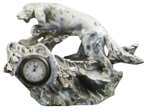 Art Deco Ceramic Dog Statue with Clock, Italy, 1900s