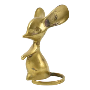 Mid 20th Century Long Ears Brass Mouse Figurine Paperweight