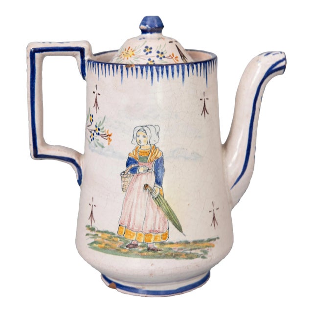 19th Century French Malicorne Faience Tea Pot For Sale