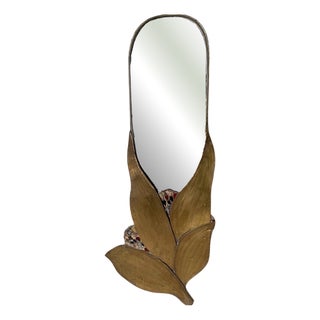 Oval Brass Flower Mirror, 1960s For Sale