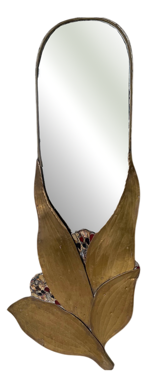 Oval Brass Flower Mirror, 1960s
