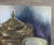 Mid 20th century gouache on cardboard still life with brass tea kettle and eggs painting. Unsigned, painted on top of old...