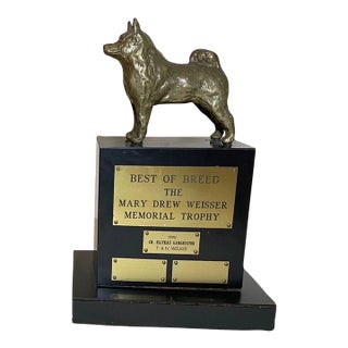 Vintage Solid Bronze Best Breed Norwegian Elkhound Dog Show Trophy Award For Sale