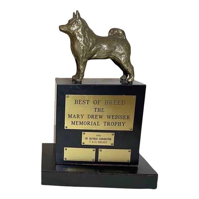 Vintage Solid Bronze Best Breed Norwegian Elkhound Dog Show Trophy Award For Sale