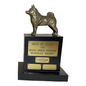 Vintage Solid Bronze Best Breed Norwegian Elkhound Dog Show Trophy Award