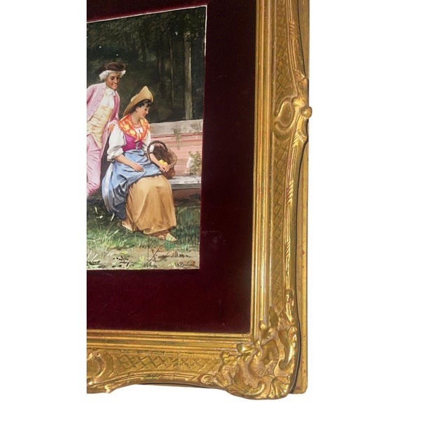Ceramic 19th Century Pair Italian Porcelain Plaques on Gilt Frames With Red Velvet Mats For Sale - Image 7 of 8