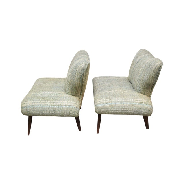 Mid-Century Upholstered Tweed Slipper Chairs, a Pair For Sale - Image 4 of 7