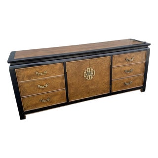 Vintage Chinoiserie Black and Burlwood Dresser by Centruy Furniture For Sale