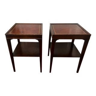 1970s Vintage Tooled Leather Side Tables - a Pair For Sale