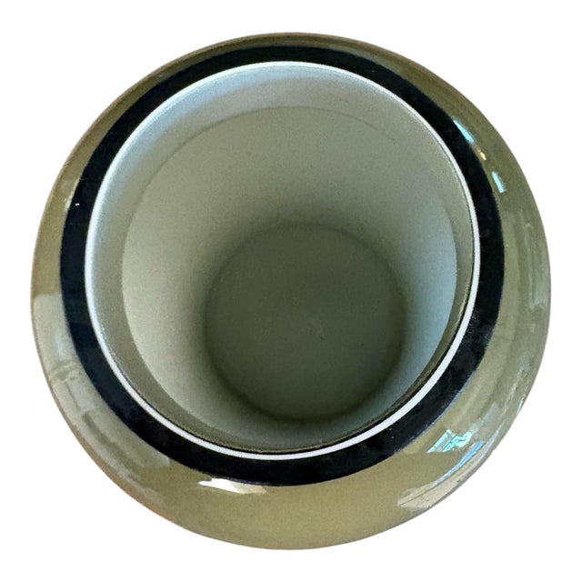 Late 20th Century Olive Green Cased Art Glass Vase With White Interior, Mid-Century Modern Style, 12” For Sale - Image 5 of 7