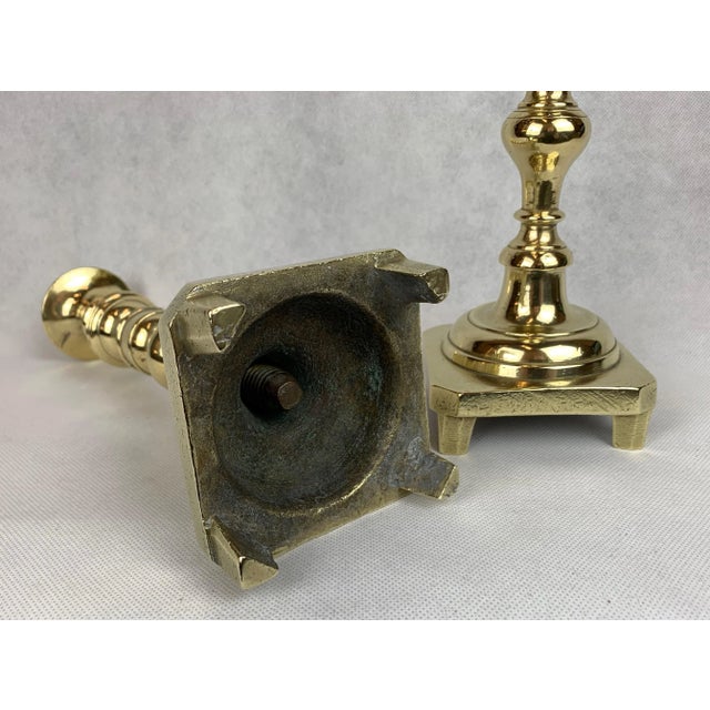 A Pair of Footed Russian Ninetenth Century Candlesticks in Solid Brass-10.75" For Sale - Image 4 of 7