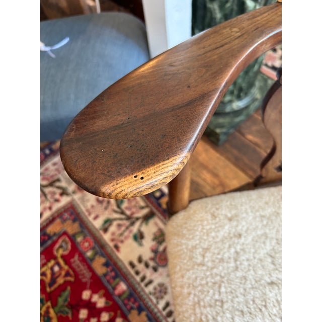 Wood Antique Chippendale Style Walnut & Shearling Corner Desk Chair For Sale - Image 7 of 12