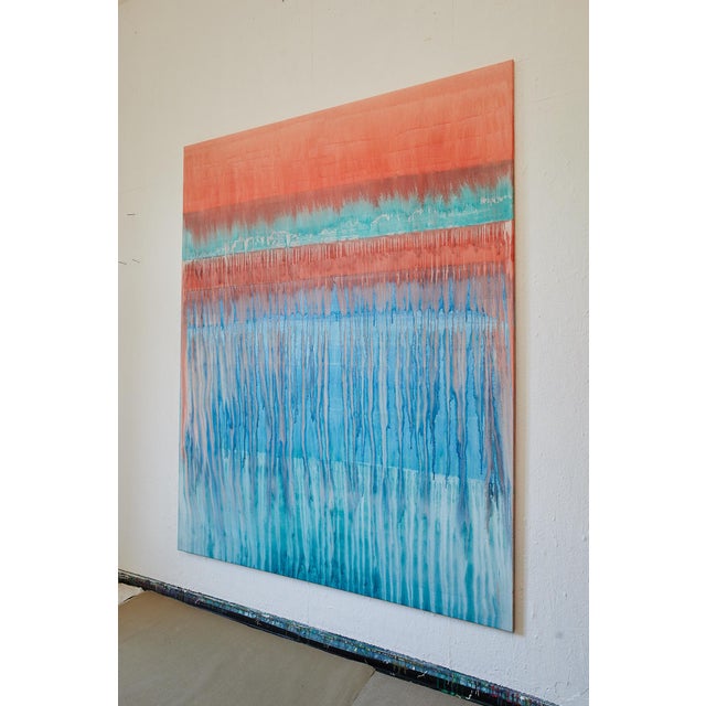 Colour washes of red, turquoise and blue. The title is about cycling back from a festival so full of energy that the...