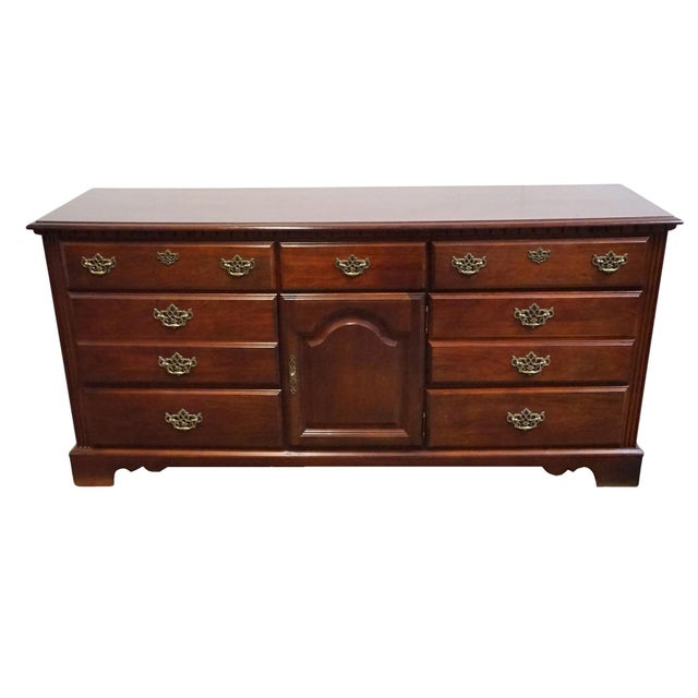 American Broyhill Furniture Cherry Early American Traditional Style 67" Triple Door Dresser 735-6597-32 For Sale - Image 3 of 15