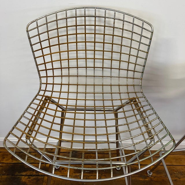 Metal Vintage Harry Bertoia for Knoll Inc. Chrome Bar Stools Fully Upholstered - Set of Two For Sale - Image 7 of 7
