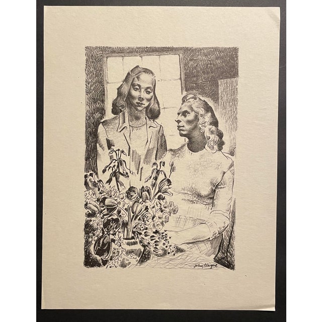 John Rogers Clague (1928-2004) lithograph of two women and a bouquet of flowers, signed in the plate. Combined shipping...